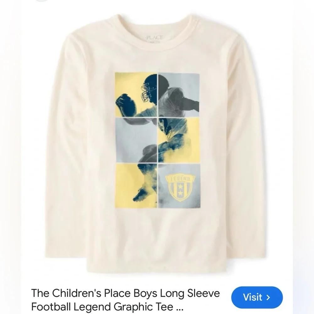The Children's Place Cream Long Sleeve Tee with Yellow & Gray Football Graphic